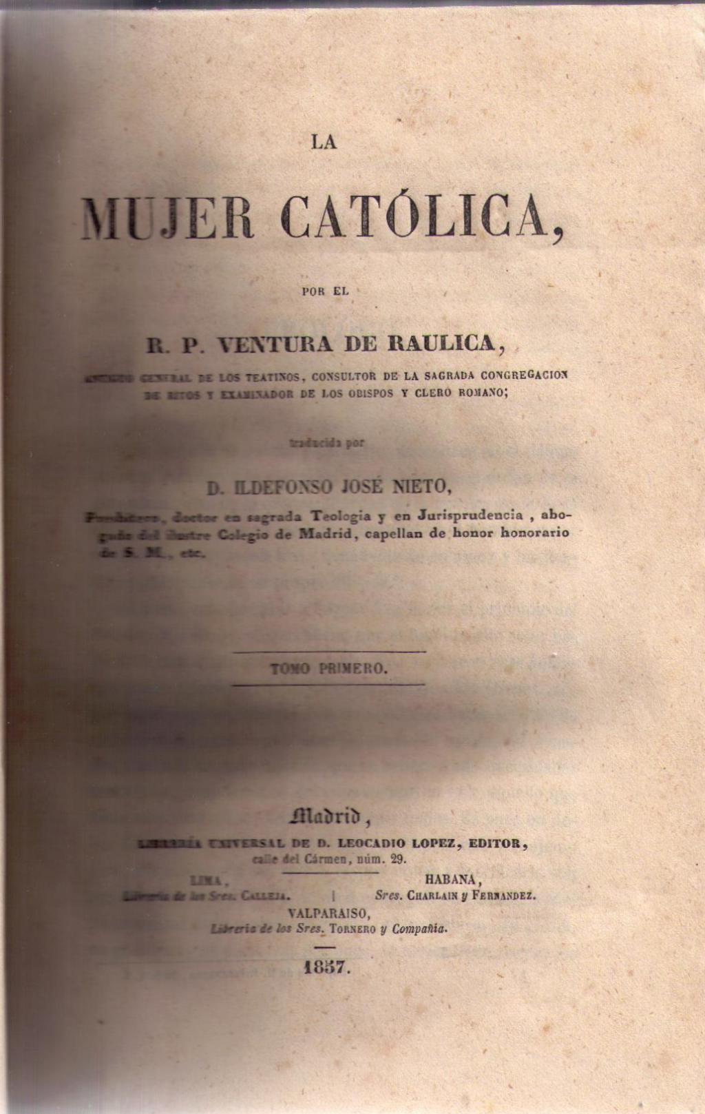 Coberta de La mujer catòlica (Tom I)